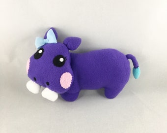 Purple Hippo Plushie – Handmade Soft Stuffed Animal – Kawaii Hippopotamus Toy – Cute Baby Gift or Nursery Decor