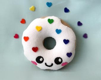 Pride Donut Plushie – Handmade Kawaii Love Donut Toy – Rainbow Stuffed Plush – LGBTQ+ Gift – Custom Flag Donut Available