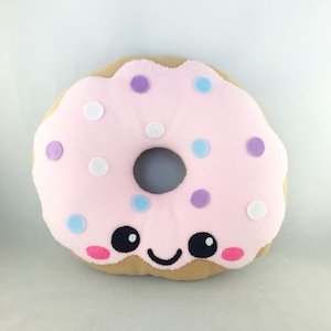 Handmade Big Donut Pink Strawberry Plushie with Sprinkles – Large Soft Stuffed Toy – Cute Kawaii Food Pillow – Unique Gift for Donut Lovers