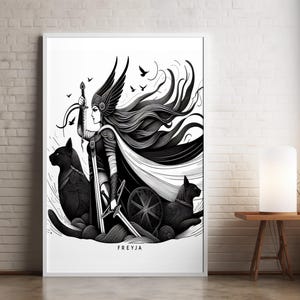 Freyja Norse God Wall Art, Line Art Poster–Minimalist Printable Digital Download, Norse Mythology Print, Mythology Gift, Scandinavian Decor