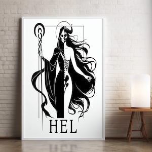 Hel Norse God Wall Art, Line Art Poster–Minimalist Printable Digital Download, Norse Mythology Print, Mythology Gift, Scandinavian Decor