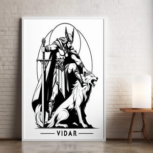 Vidar Norse God Wall Art, Line Art Poster–Minimalist Printable Digital Download, Norse Mythology Print, Mythology Gift, Scandinavian Decor
