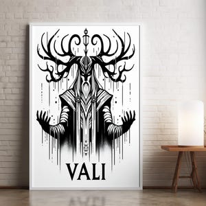 Vali Norse God Wall Art, Line Art Poster–Minimalist Printable Digital Download, Norse Mythology Print, Mythology Gift, Scandinavian Decor