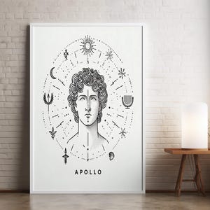 Disegno lineare del dio greco Apollo – Arte murale dell&#39;antica Grecia, download digitale