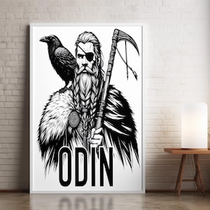 Odin Norse God Wall Art, Line Art Poster–Minimalist Printable Digital Download, Norse Mythology Print, Mythology Gift, Scandinavian Decor