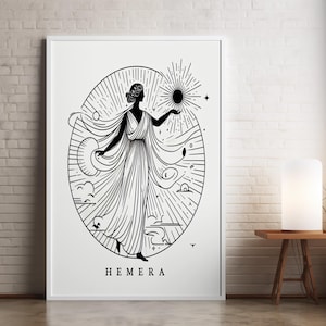 Stampa artistica Hemera Line: decorazione mitologica minimalista con dio greco (download digitale)