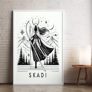 Skadi Norse God Wall Art, Line Art Poster–Minimalist Printable Digital Download, Norse Mythology Print, Mythology Gift, Scandinavian Decor