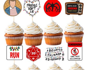 Decorazioni per cupcake a tema Stranger, festa di compleanno a tema Stranger, decorazione per cupcake a tema Stranger, file PDF digitale pronto per la stampa