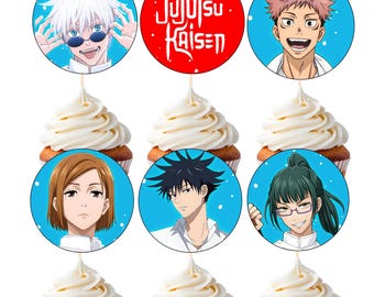 Jujutsu Kaisen Cupcake Toppers, Gojo Cupcake Toppers, Sukuna Cupcake Toppers, Party Decorations, Anime Cupcake Toppers, Digital Download