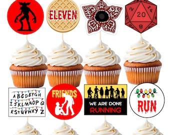 Decorazioni per cupcake a tema Stranger, festa di compleanno a tema Stranger, decorazioni per cupcake a tema Stranger, decorazioni per cupcake, file PDF digitale pronto per la stampa