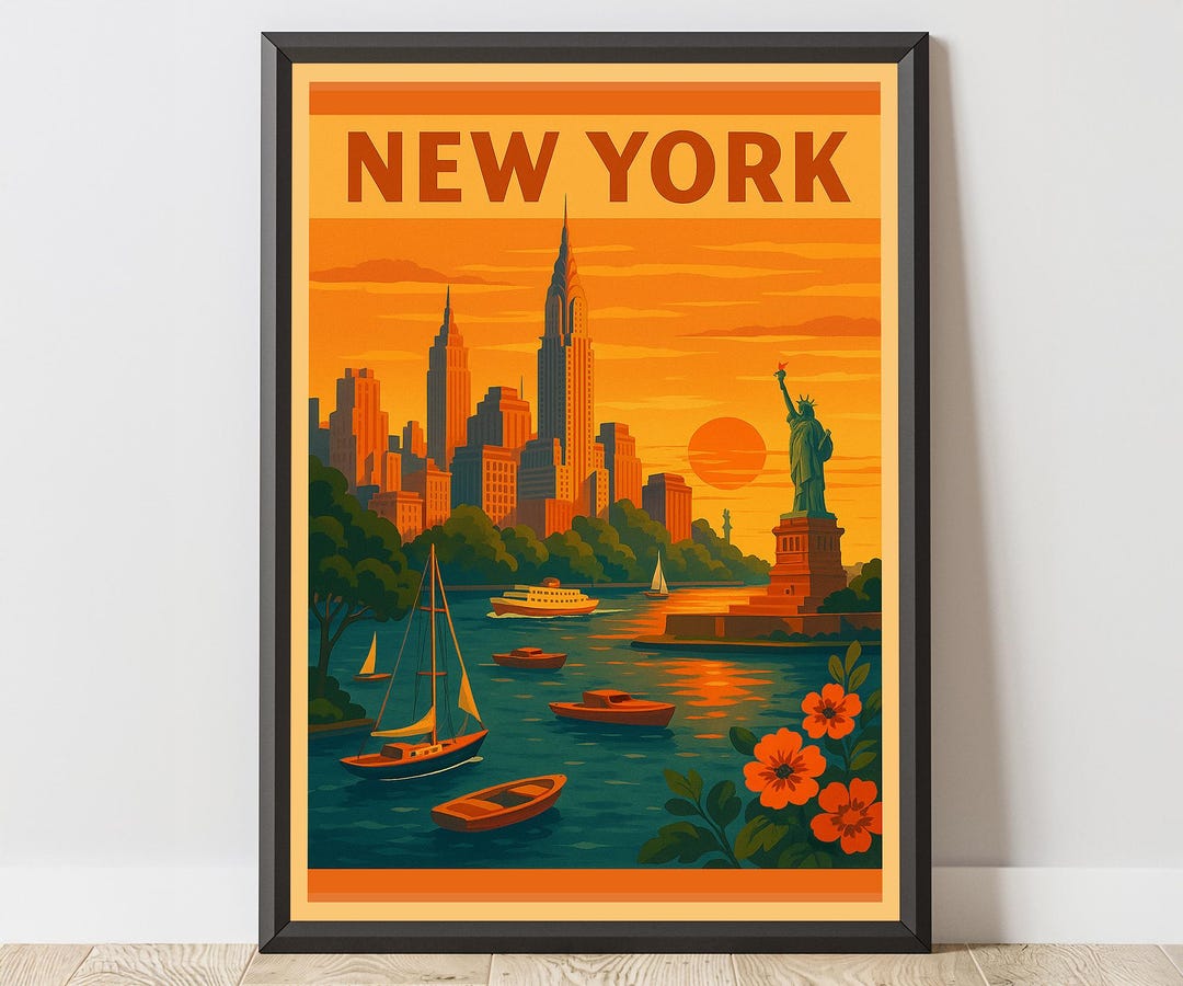 New York City Travel Poster – Vintage Wall Art Print – Retro NYC Decor ...