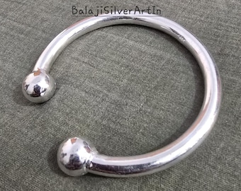 Handmade Heavy Sterling Silver Torque Bangle: Solid Mens Jewelry