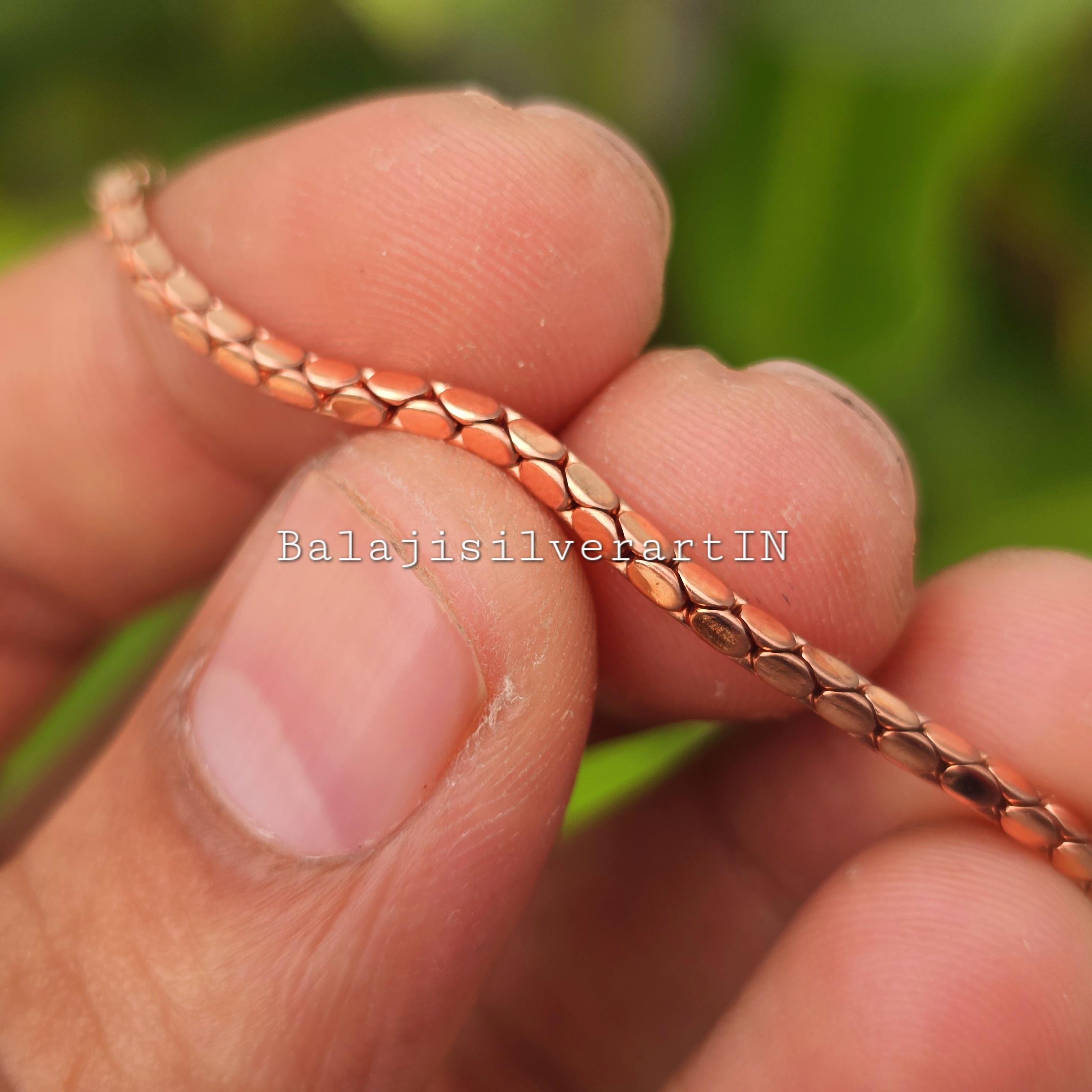 Bracciale O Cavigliera In Rame Puro 999 – Catena A Maglie Massicce, Fatto A Mano In India