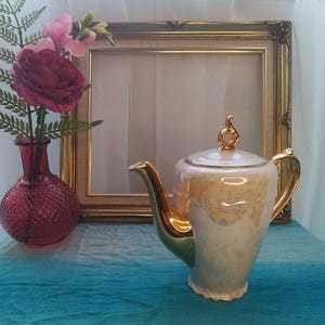 Vintage Czechoslovakian Coffee/Teapot, White Porcelain with Gold Trim, Elegant Mid-Century Serveware