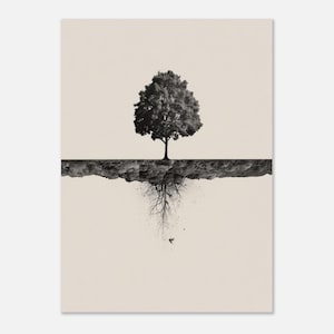 Affiche minimaliste représentant des racines d'arbres - Poster de qualité supérieure sur papier mat avec cadre en bois