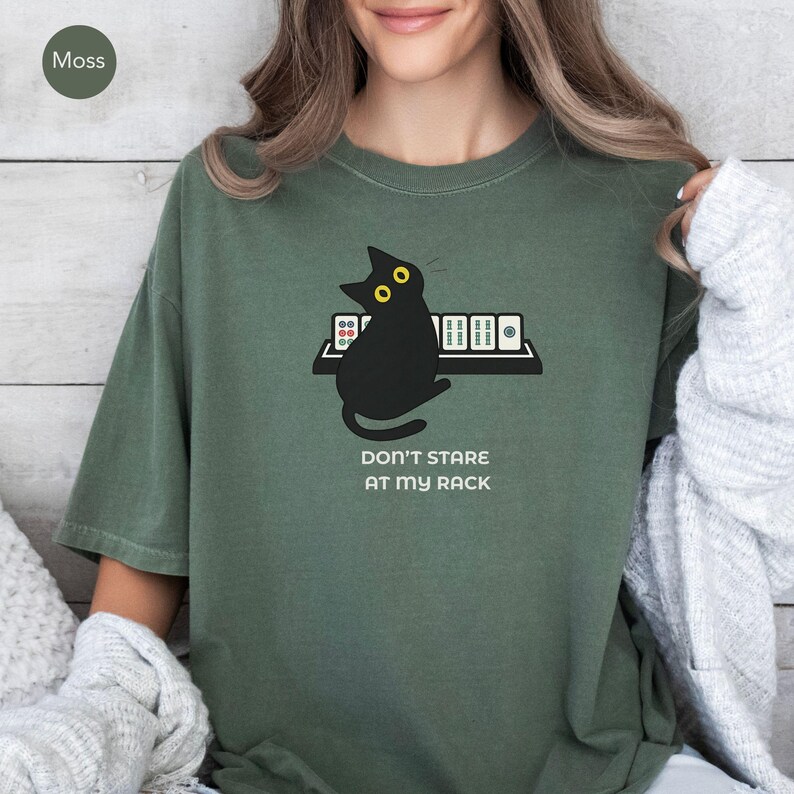 Funny Mahjong Cat Shirt, Don't Stare At My Rack Mahjong Player Gift, Sarcastic Tile Game Tee, Mahjong Lover Shirt, Black Cat Mahjong Gift image 8