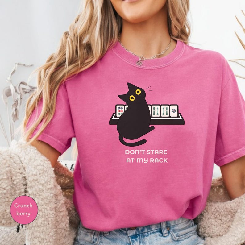 Funny Mahjong Cat Shirt, Don't Stare At My Rack Mahjong Player Gift, Sarcastic Tile Game Tee, Mahjong Lover Shirt, Black Cat Mahjong Gift image 11