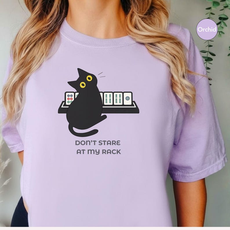 Funny Mahjong Cat Shirt, Don't Stare At My Rack Mahjong Player Gift, Sarcastic Tile Game Tee, Mahjong Lover Shirt, Black Cat Mahjong Gift image 6
