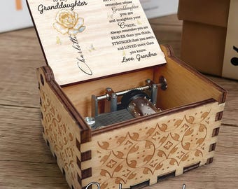 To My Granddaughter Music Box Personalized, You Are My Sunshine Music Box, Custom Birthday Flower Music Box Gift for Granddaughter