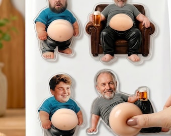 Personalized Funny Daddy Face Squishy Belly Silicon Funny Fridge Magnet, Father's Day Gift, Custom Dad Photo Anti-collision Acrylic Fridge