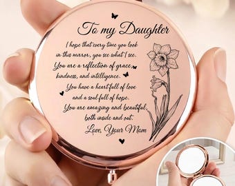 Custom To My Daughter Compact Mirror, Granddaughter Pocket Mirror, Birthday Gift from Mom and Dad,   Daughter Personalized Mirror