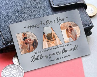 Personalized Happy Father's Day To The World You May Be One Person Photo Frames Aluminum Wallet Card, Custom Portrait Card Gift For Dad