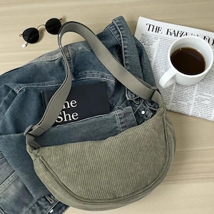 Corduroy Crossbody Bag for Women | Large Capacity Shoulder Purse | Solid Color Messenger Handbag | Stylish Casual Everyday Tote