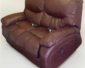 Sofá con reposapiés eléctrico de cuero rojo burdeos - Posibilidad de entrega