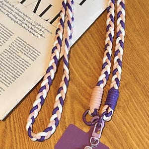 Purple Floral Woven Phone Lanyard – Colorful Rope Strap for Phone Case, Anti-Loss Charm, Gift for Women, Friends, Travel, Birthday