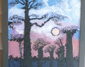Sternenstaub auf BaoBabs - Mixed Media Wandbehang