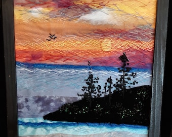 Pazifischer Nordwesten Sonnenuntergang - Fibre Art Wandbehang