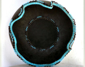 Blue Rondo - Beaded Gourd Bowl