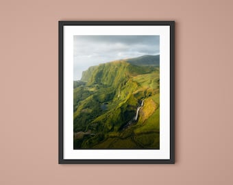 Azores Waterfall Photo Print: Portugal Landscape Aerial Wall Art
