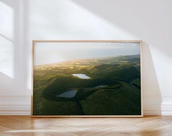 Arte mural imprimible del cráter de las Azores / Fotografía de paisajes volcánicos / Descarga digital de viajes a Portugal / Decoración del hogar