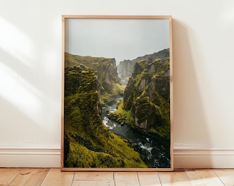 Iceland Canyon Photography Print: Fjaðrárgljúfur Nature Art (Digital Download)
