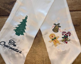 Cinta bordada con corona - Lazo navideño personalizado - Cinta navideña con monograma para puerta, Regalo de Navidad