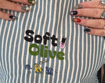 Día de la Madre - Delantal de chef unisex de algodón personalizado con rayas finas - Bordado