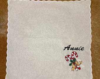 Servilletas navideñas de algodón bordadas: bastón de caramelo, árbol de Navidad, hombre de jengibre