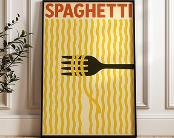 Minimalistische spaghettiposter: retro Italiaanse keukenmuurkunst