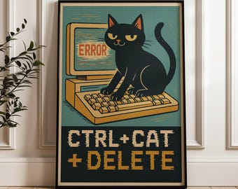 Funny Cat Poster: Retro Tech Humor - Programmer Wall Art