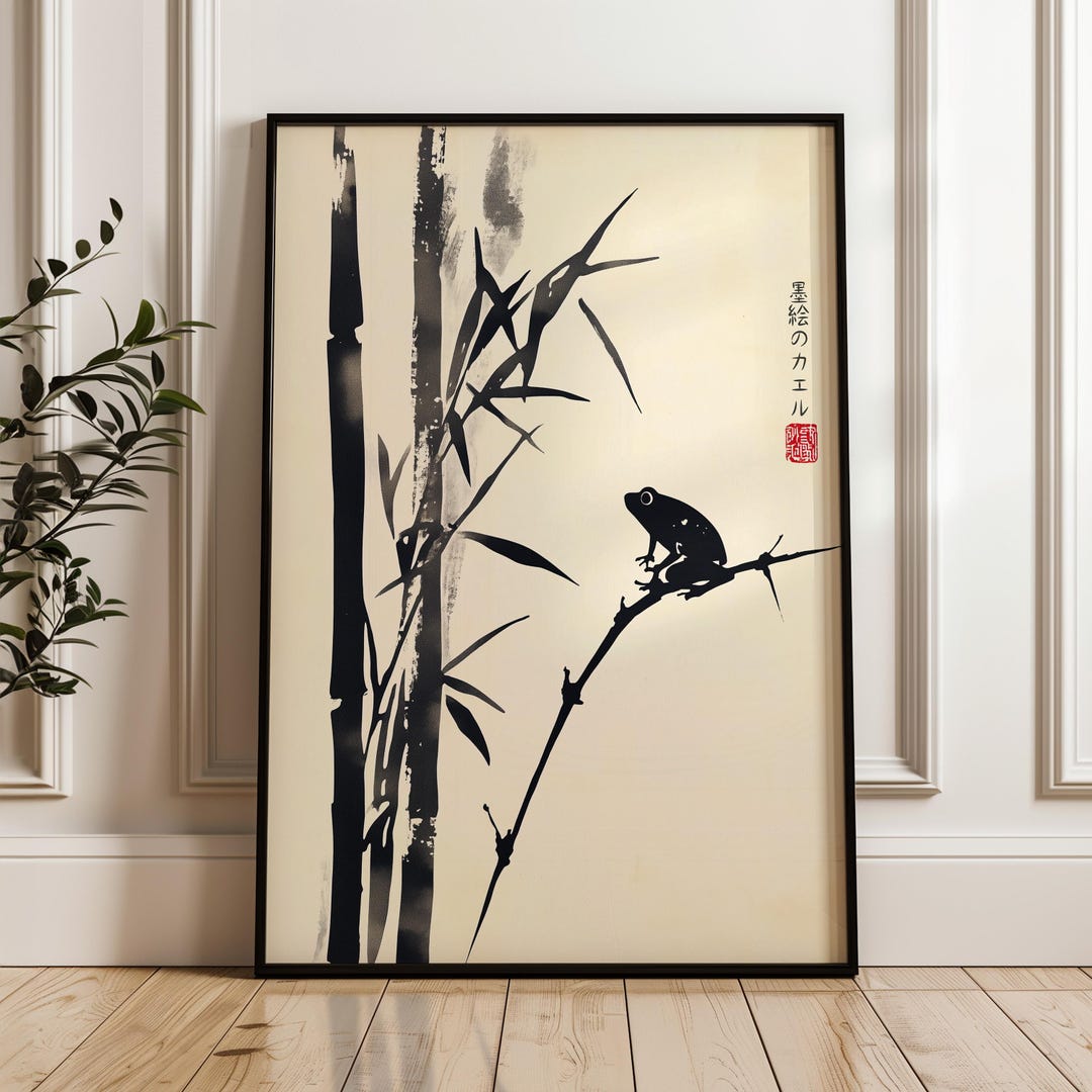 Japanese Frog Bamboo Art Print, Zen Sumi Wall Decor - Etsy UK