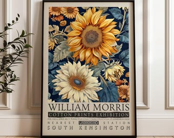 William Morris Sunflower Wall Art Print, Vintage Botanical Poster, Yellow Cream Flower Decor, Cottagecore Floral Artwork