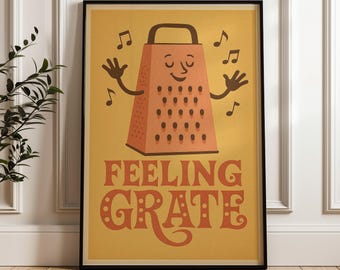 Funny Cheese Grater Kitchen Print: Retro Food Lover Gift