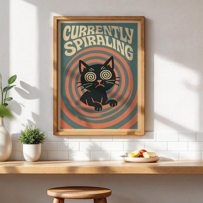 Retro Trippy Cat Poster: Funny Anxiety Humor Wall Art image 7