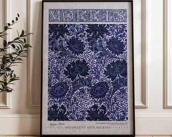 William Morris Chrysanthemum Indigo Poster, Arts and Crafts Exhibition Print, Vintage Botanical