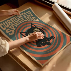 Retro Trippy Cat Poster: Funny Anxiety Humor Wall Art image 5
