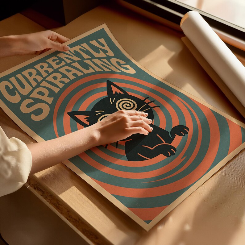 Retro Trippy Cat Poster: Funny Anxiety Humor Wall Art image 5