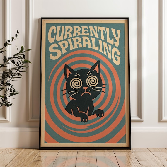 Retro Trippy Cat Poster: Funny Anxiety Humor Wall Art