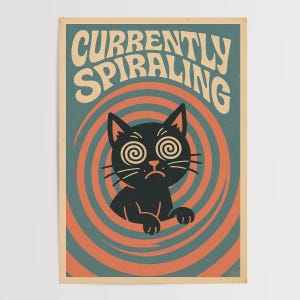 Retro Trippy Cat Poster: Funny Anxiety Humor Wall Art image 8