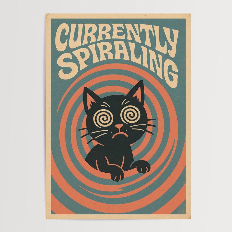 Retro Trippy Cat Poster: Funny Anxiety Humor Wall Art image 8